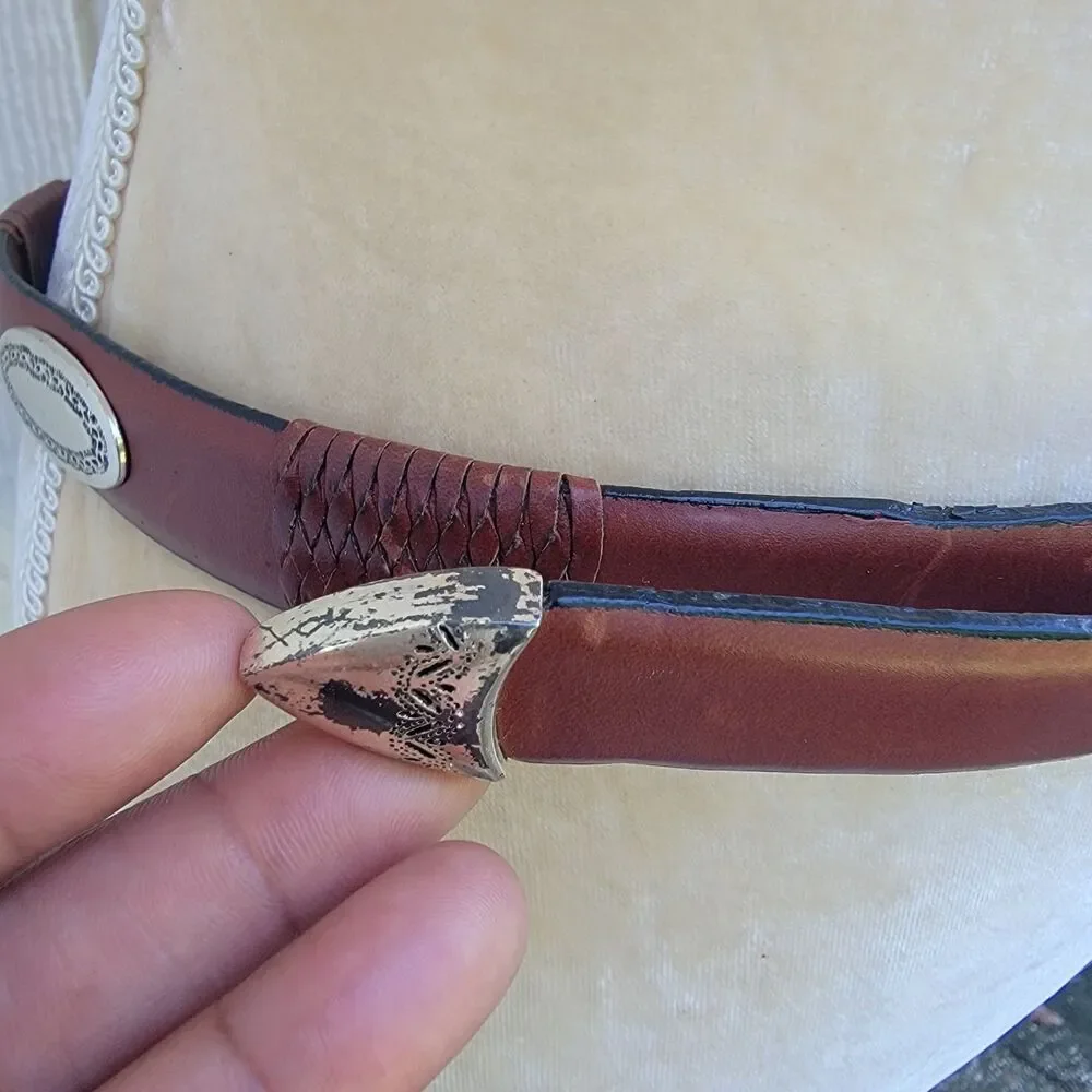 Leather Concho Belt Brown Silver Full Grain South Western Sz Large